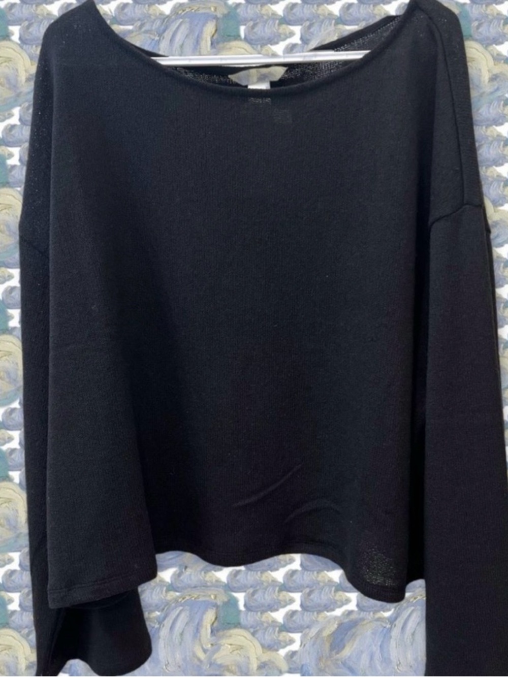 H&M Black Cropped Boat Neck Lagenlook Bell Sleeve Sweater M/L